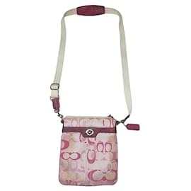 Borsa a mano in cotone rosa Sufflette Signature di Coach