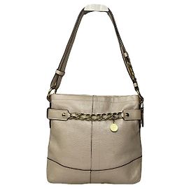 Borsa a mano in pelle beige Sufflette Signature di Coach