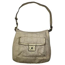 Borsa a mano in pelle beige Sufflette Signature di Coach