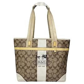 Borsa a mano in pelle marrone Sufflette Signature di Coach