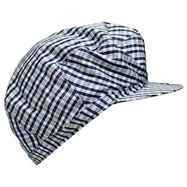 Dior Newsboy Cap Karo Navy Blau Weiß Baumwolle
