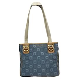 Borsa a mano iconica in cotone blu Salvatore Ferragamo