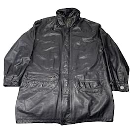 Abrigo de cuero negro Saint Laurent