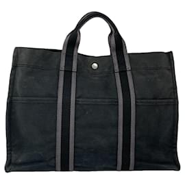 Hermès schwarze Baumwollhandtasche