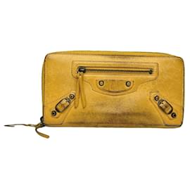 Portefeuille en cuir jaune Balenciaga