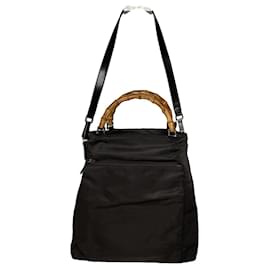 Borsa a mano vintage in poliestere marrone Gucci con bambù