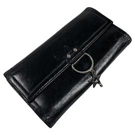 Portafoglio in pelle verniciata nera Dior