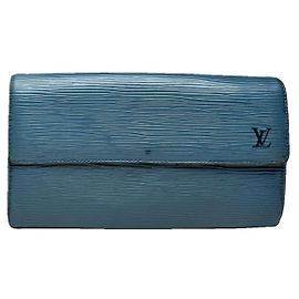 Portafoglio in pelle blu Louis Vuitton Louise