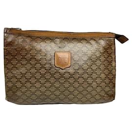Céline Celine Triomphe Vintage Brown Leather Clutch Bag