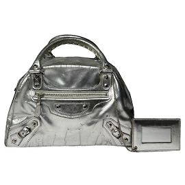 Bolso de mano de cuero plateado Balenciaga City