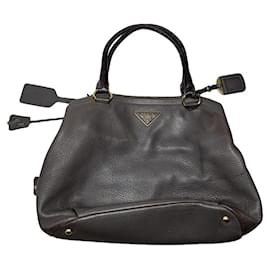 Borsa a mano in pelle marrone doppia Prada