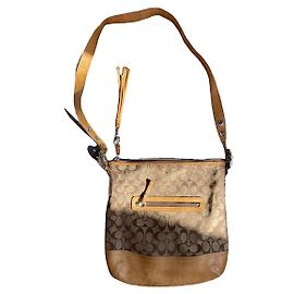 Borsa a mano in cotone beige Sufflette Signature di Coach
