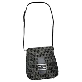 Borsa a mano in cotone nero Fendi Baguette