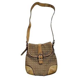 Borsa a mano in cotone beige Coach Signature Sufflette