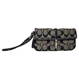 Borsa clutch in cotone nero Sufflette Signature di Coach