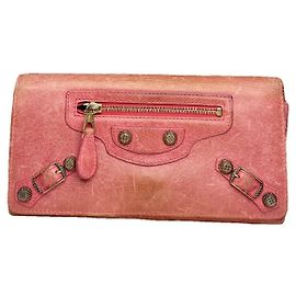 Portefeuille en cuir rose Balenciaga