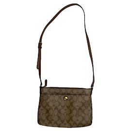 Borsa a mano in pelle marrone Sufflette Signature di Coach