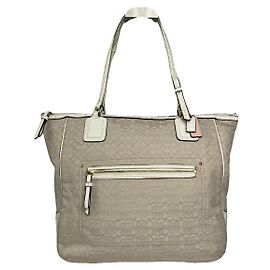 Borsa a mano in cotone bianco Sufflette Signature di Coach