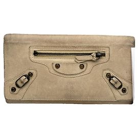 Portefeuille en cuir beige Balenciaga