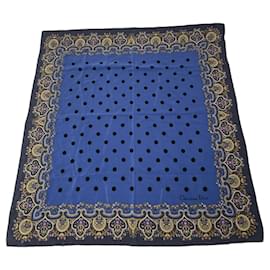 Sciarpa in seta blu Dior a pois e motivo orientale