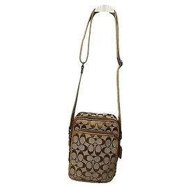 Borsa a mano in cotone beige Sufflette Signature di Coach