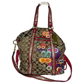 Borsa a mano in cotone multicolore Sufflette Signature di Coach