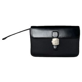 Borsa a mano in pelle verniciata nera Alfred Dunhill
