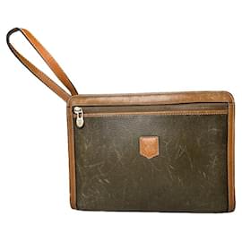Céline Celine Triomphe Vintage Brown Leather Clutch Bag