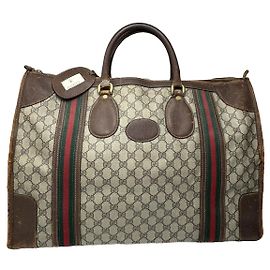 Borsa da viaggio in pelle grigia Gucci Ophidia