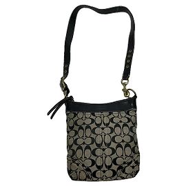 Borsa a mano in pelle nera Sufflette Signature di Coach