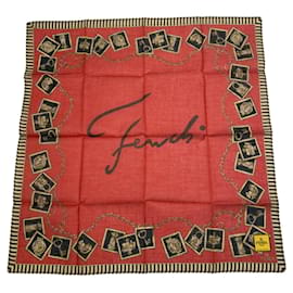 Sciarpa di seta rossa Fendi Roma con motivo cartoline