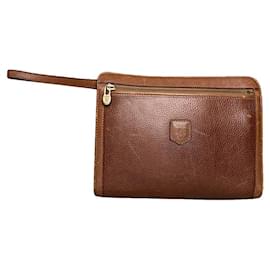 Céline Celine Triomphe Vintage Brown Leather Clutch Bag