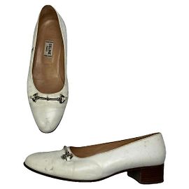 Céline Celine Triomphe Weiße Lederflachschuhe