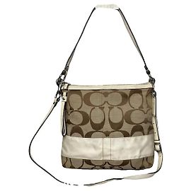 Borsa a mano in cotone beige Sufflette Signature di Coach