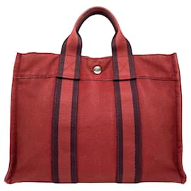 Borsa a mano in cotone rosso Hermès