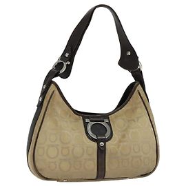 Borsa a Spalla Gancini in Tela Beige Salvatore Ferragamo Auth yk17339