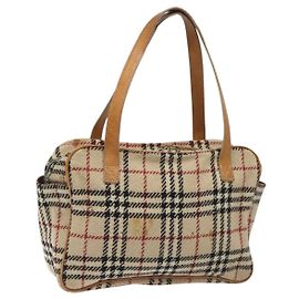 Borsa a mano in lana beige a quadri Nova di BURBERRY Auth 113600