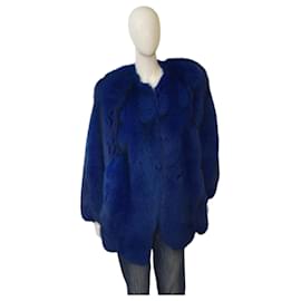 Giacca cappotto senza colletto in pelliccia blu elettrico Sam Rone Paris taglia M - Autre Marque