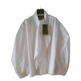GUCCI CAMICIA BIANCA POPELIN DI COTONE CON FIOCCO AL COLLO.