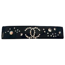 Barrette Chanel Coco Mark 2003 Nera in Resina con Strass