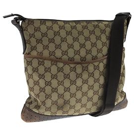 Borsa a Spalla GG Canvas GUCCI Beige Argento 145857 Auth bs21051