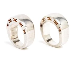 Hermès 2 Silver Clarity Rings T48 Silver Sterling Clarity Ring x 2 US4.5 Hermes