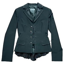 Giacca Alberta Ferretti in lana nera con basque in seta e bottoni gioiello