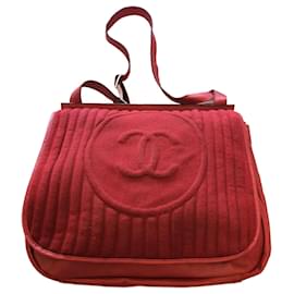 Borsa Chanel XL rosso scuro cotone e pelle