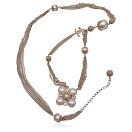 06 Collana o Cintura Multi Catena in Metallo Dorato con Perle Finte Rare - Chanel