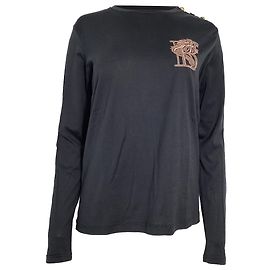 T-shirt a maniche lunghe ricamato Balmain in cotone nero