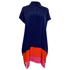 Mini abito camicia in seta blu navy Hatsu a strati color block di Diane Von Furstenberg in crêpe de Chine