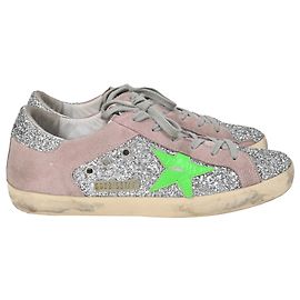 Glitzernde Golden Goose Superstar Sneakers aus Silbernem Leder und Wildleder
