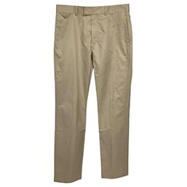 Pantaloni slim in cotone marrone con fibbia logo Louis Vuitton