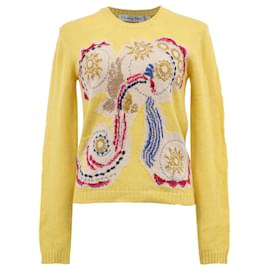 Dior bestickter Rundhals-Pullover aus gelber Wolle